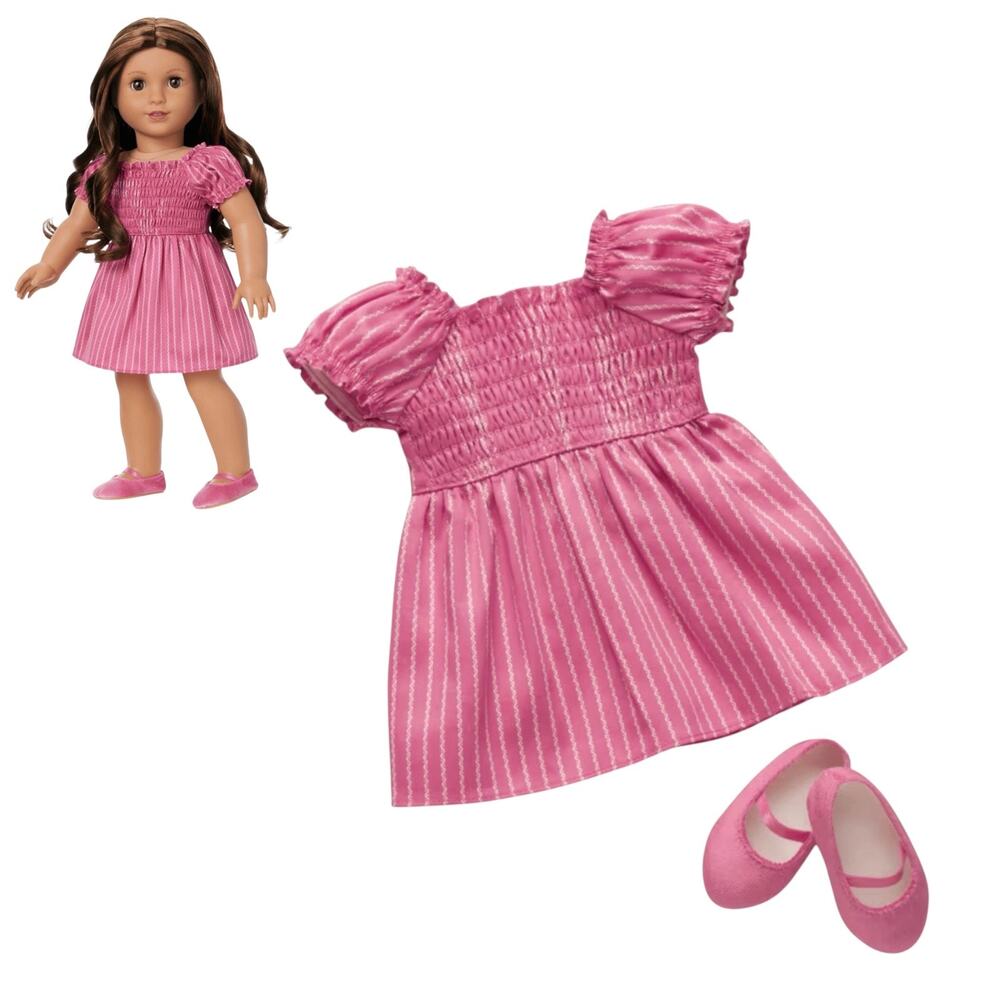 American Girl Addy Doll Dress Hill House Pink Velvet Shoes Athena Nap Outfit Box